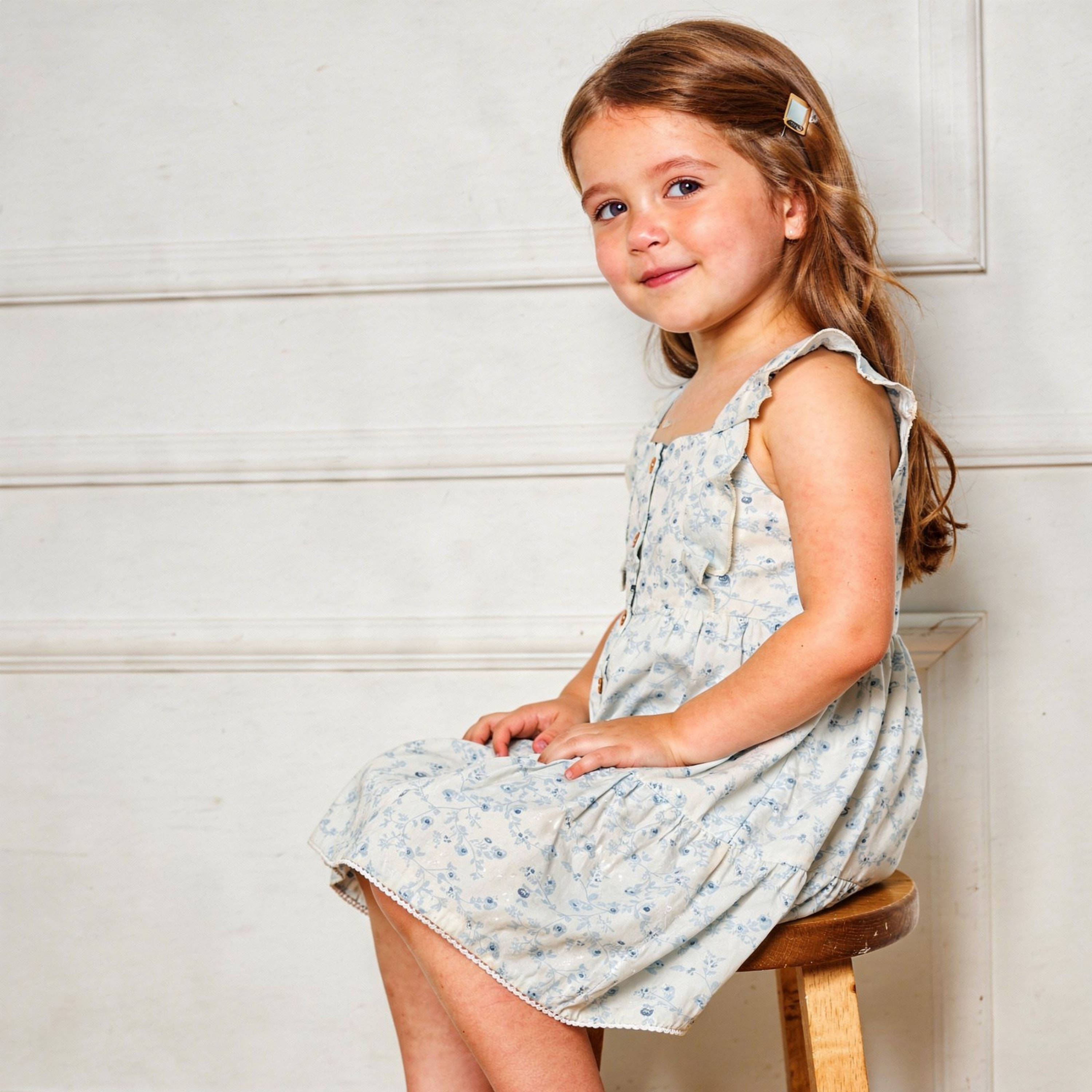 Organic Flutter Buttoned Tiered Dress - Ivy Floral - Makemake Organics