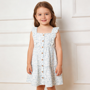 Organic Flutter Buttoned Tiered Dress - Ivy Floral - Makemake Organics