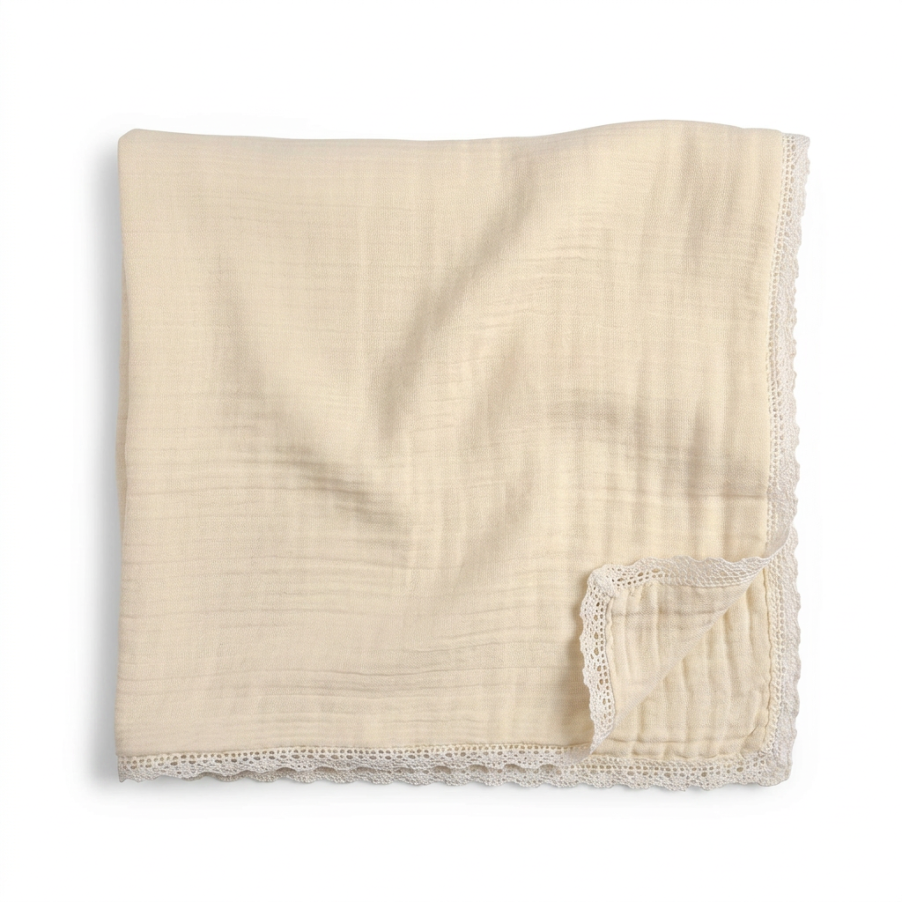 Organic Baby Blanket Muslin- Oat + Ivory Lace - Makemake Organics
