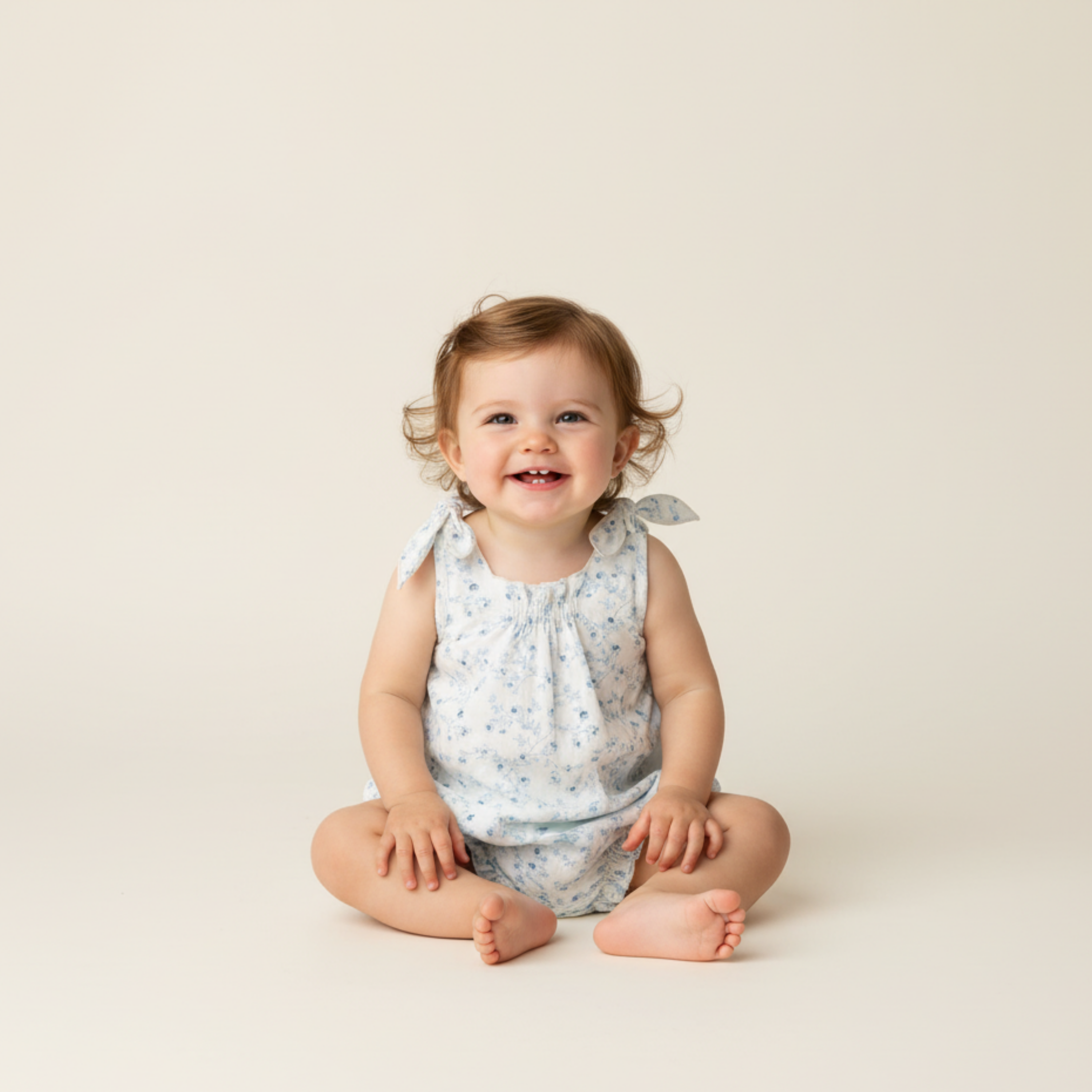 Organic Tie Shoulder Bubble Romper - Ivy Floral - Makemake Organics
