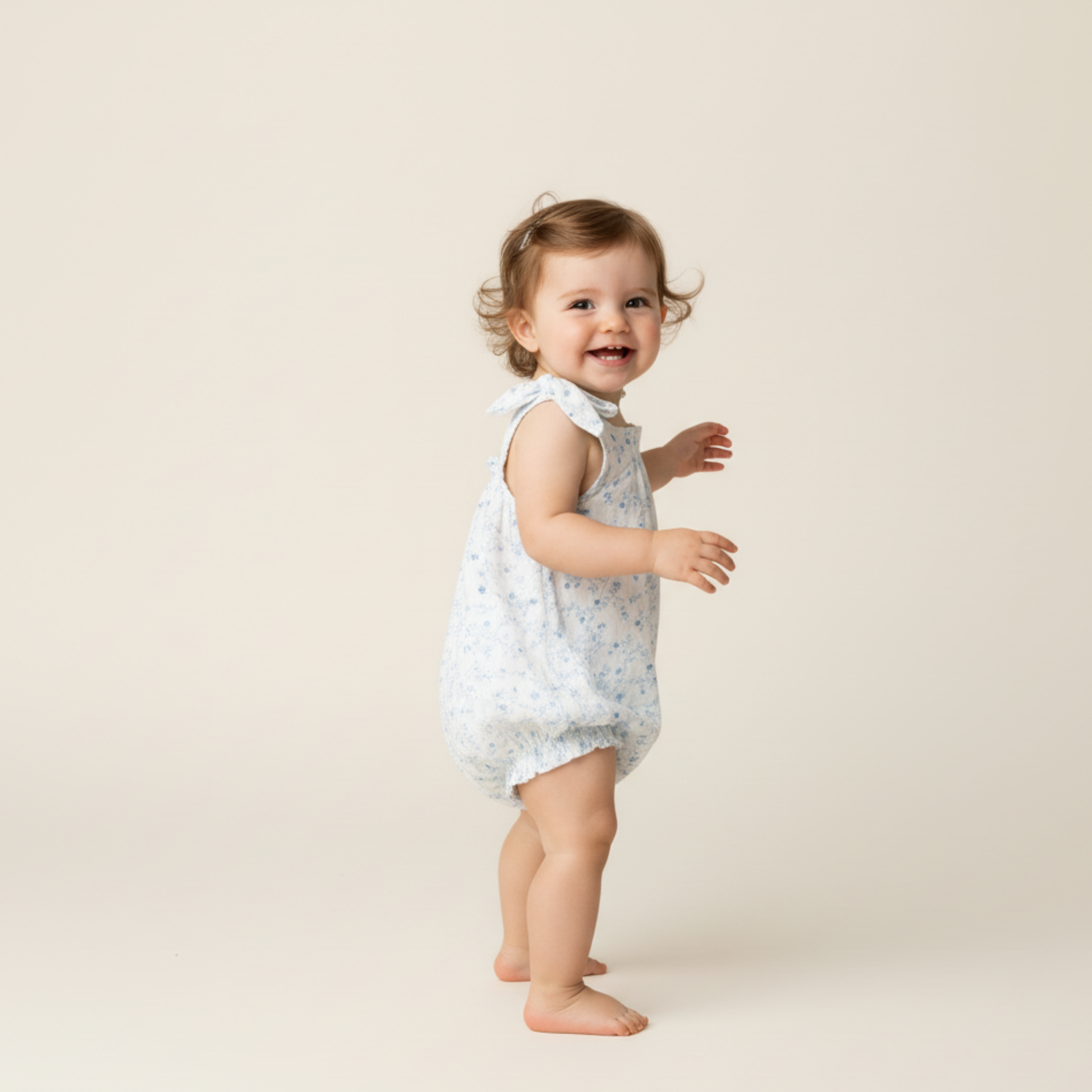 Organic Tie Shoulder Bubble Romper - Ivy Floral - Makemake Organics