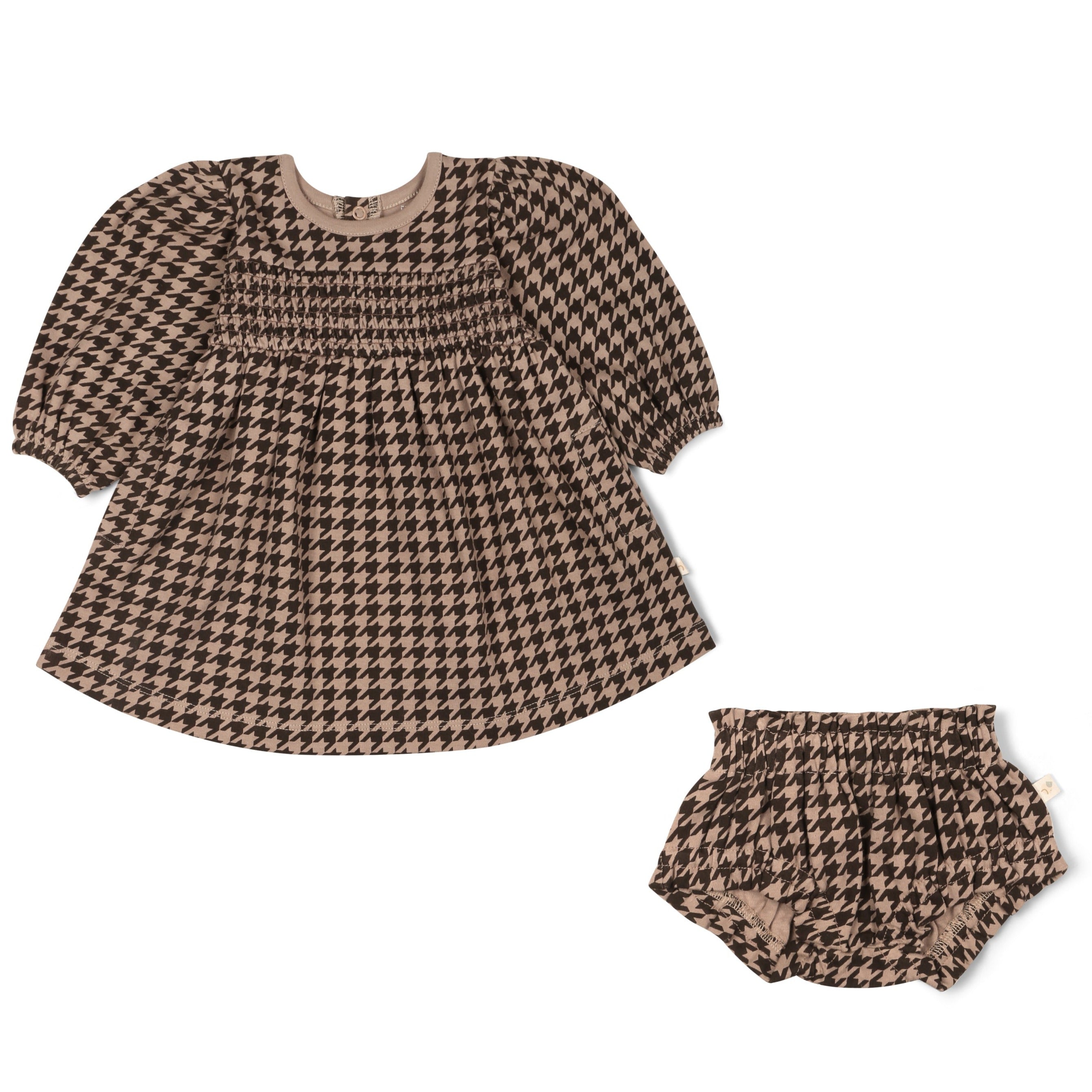 Organic Smocked Dress - Houndstooth - Makemake Organics