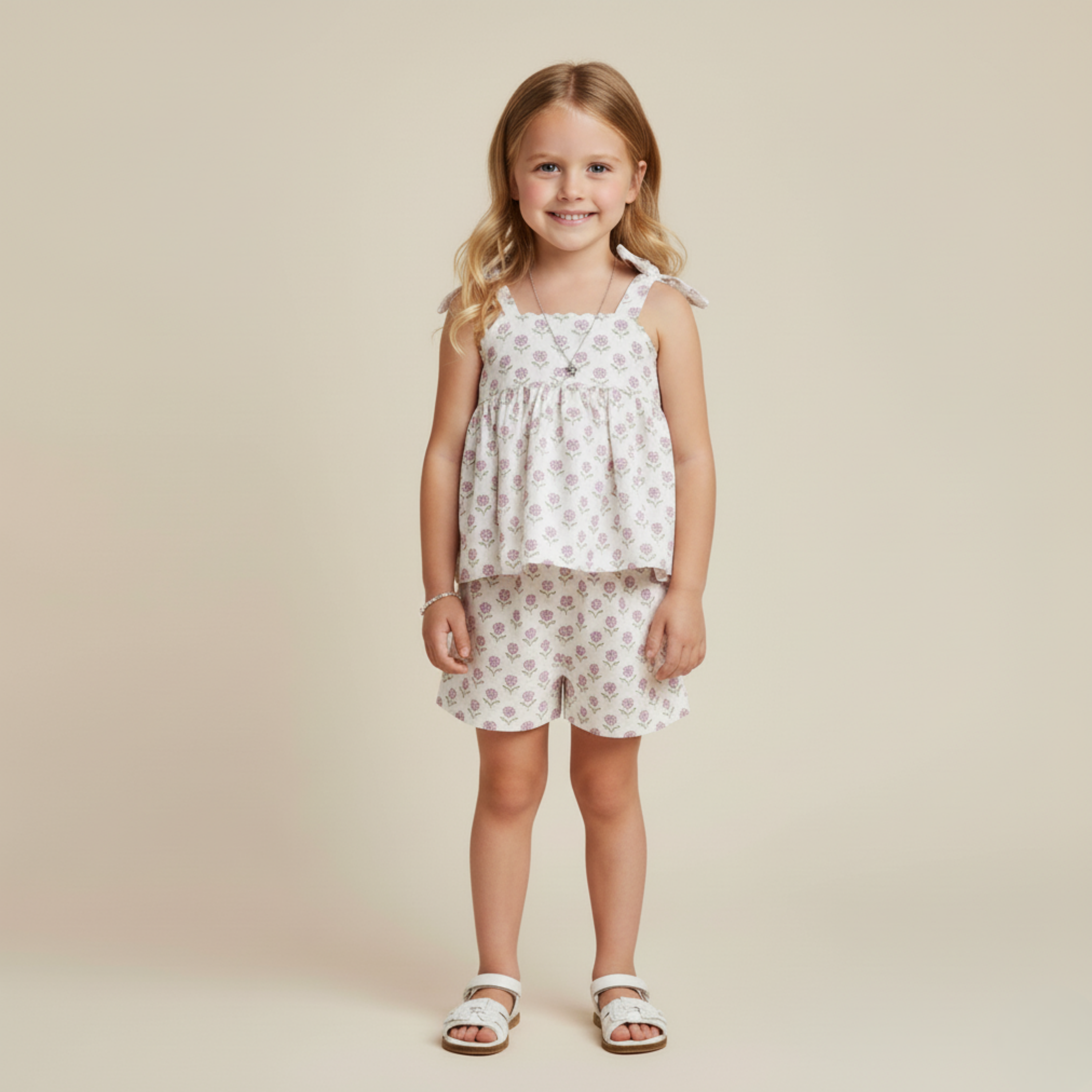 Organic Tie Up Top & Shorts Set - Lavender - Makemake Organics