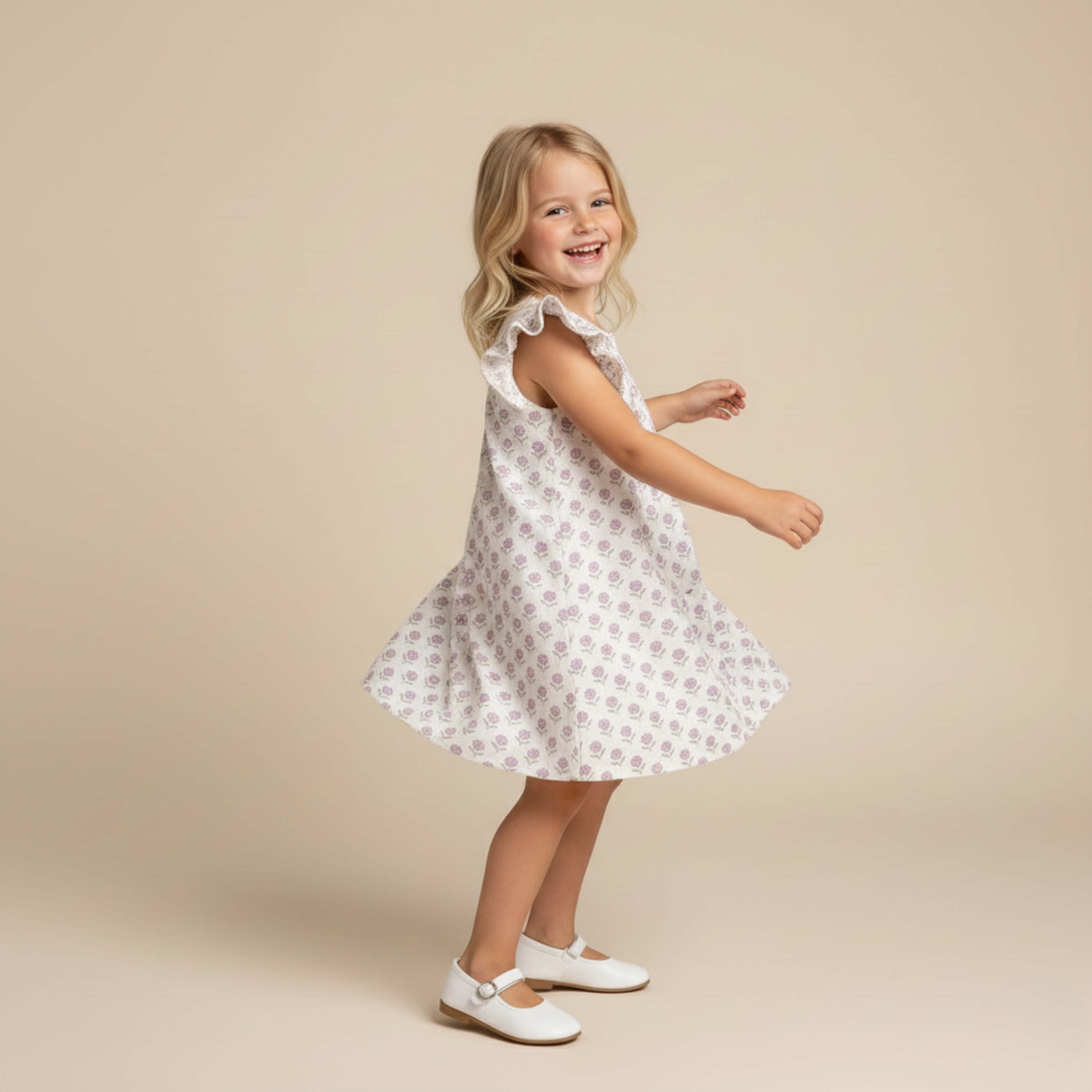 Organic Short Sleeve Flutter Dress - Lavender - Makemake Organics
