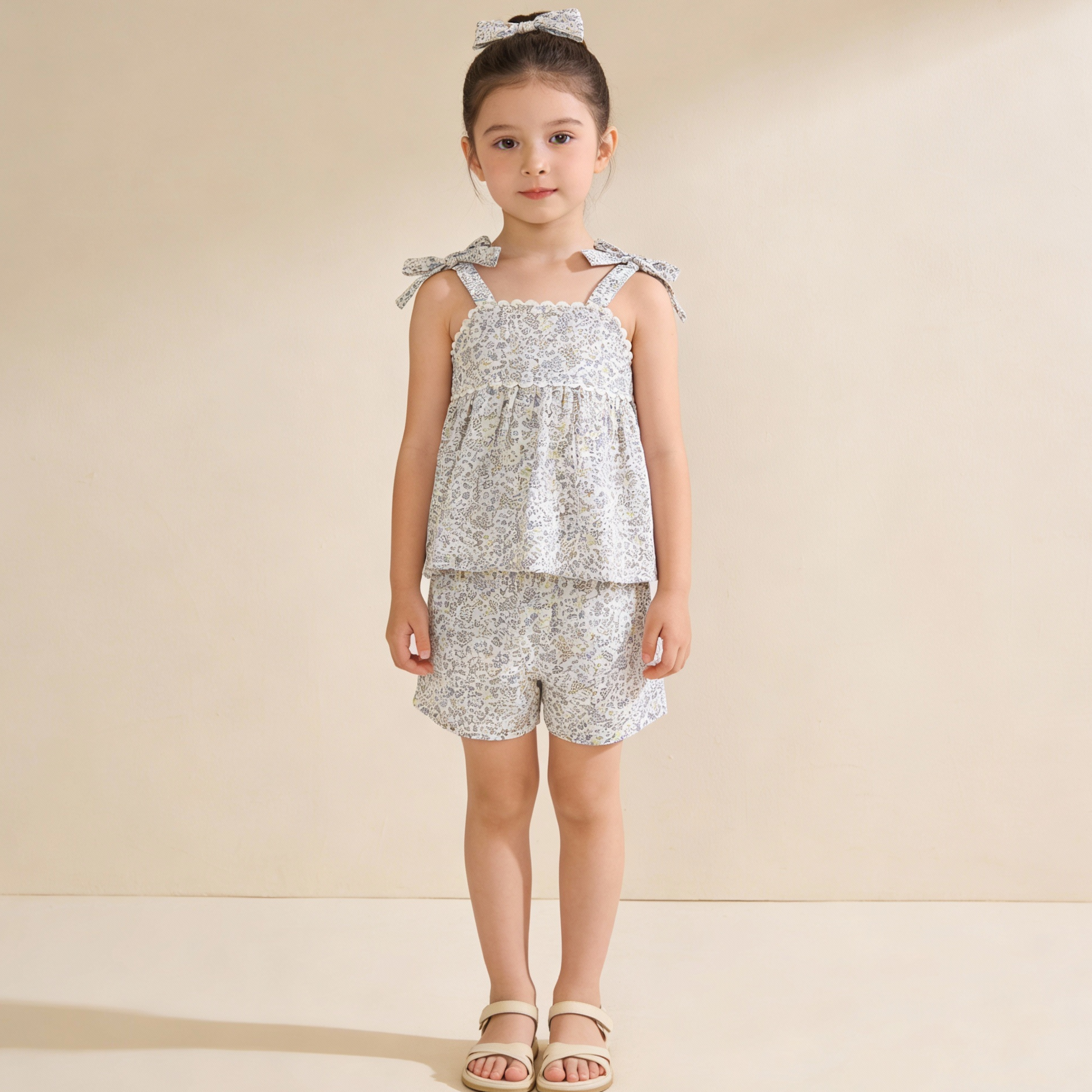 Organic Tie Up Top & Shorts Set - Tulle Floral - Makemake Organics