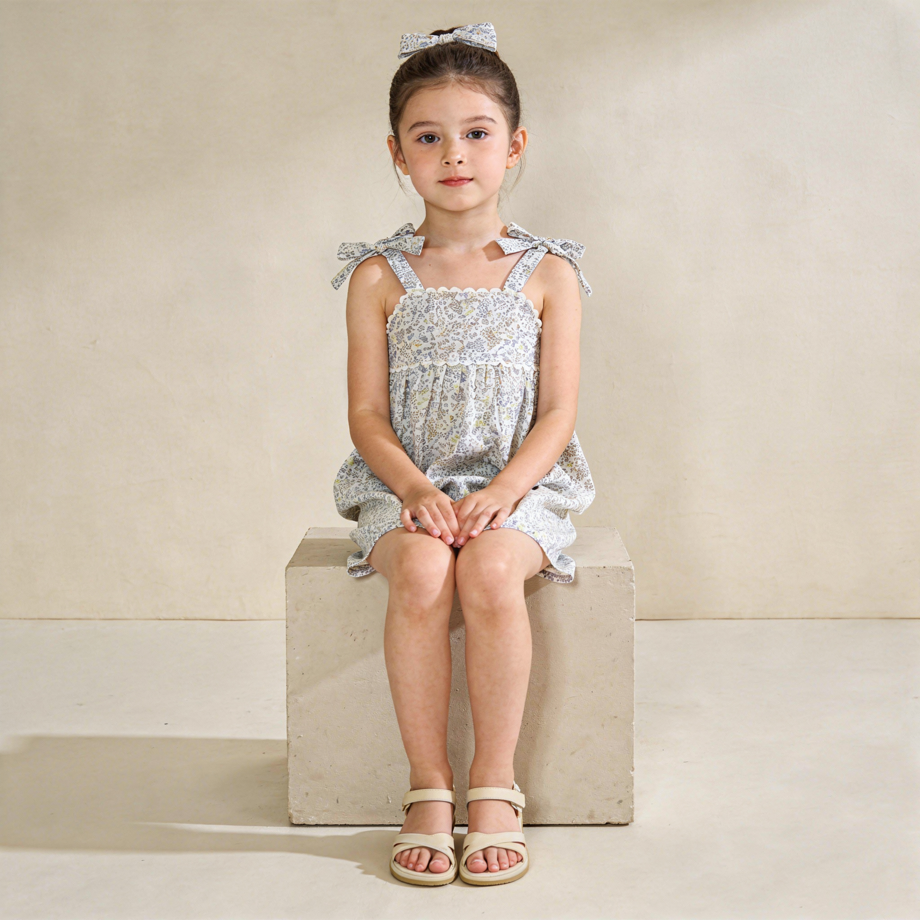 Organic Tie Up Top & Shorts Set - Tulle Floral - Makemake Organics