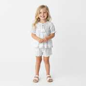 Organic Smocked Top & Shorts Set - Blue Vines - Makemake Organics