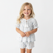 Organic Smocked Top & Shorts Set - Blue Vines - Makemake Organics