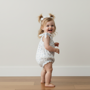 Organic Tie Shoulder Bubble Romper - Blue Vines - Makemake Organics