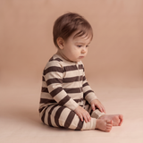 Organic 2-Way Zip Romper - Mocha Stripe