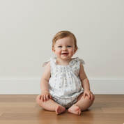 Organic Tie Shoulder Bubble Romper - Blue Vines - Makemake Organics