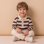Organic Long Sleeve Polo - Mocha Stripe
