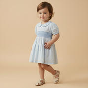 Organic Smocked Collar Dress - Light Blue - Makemake Organics
