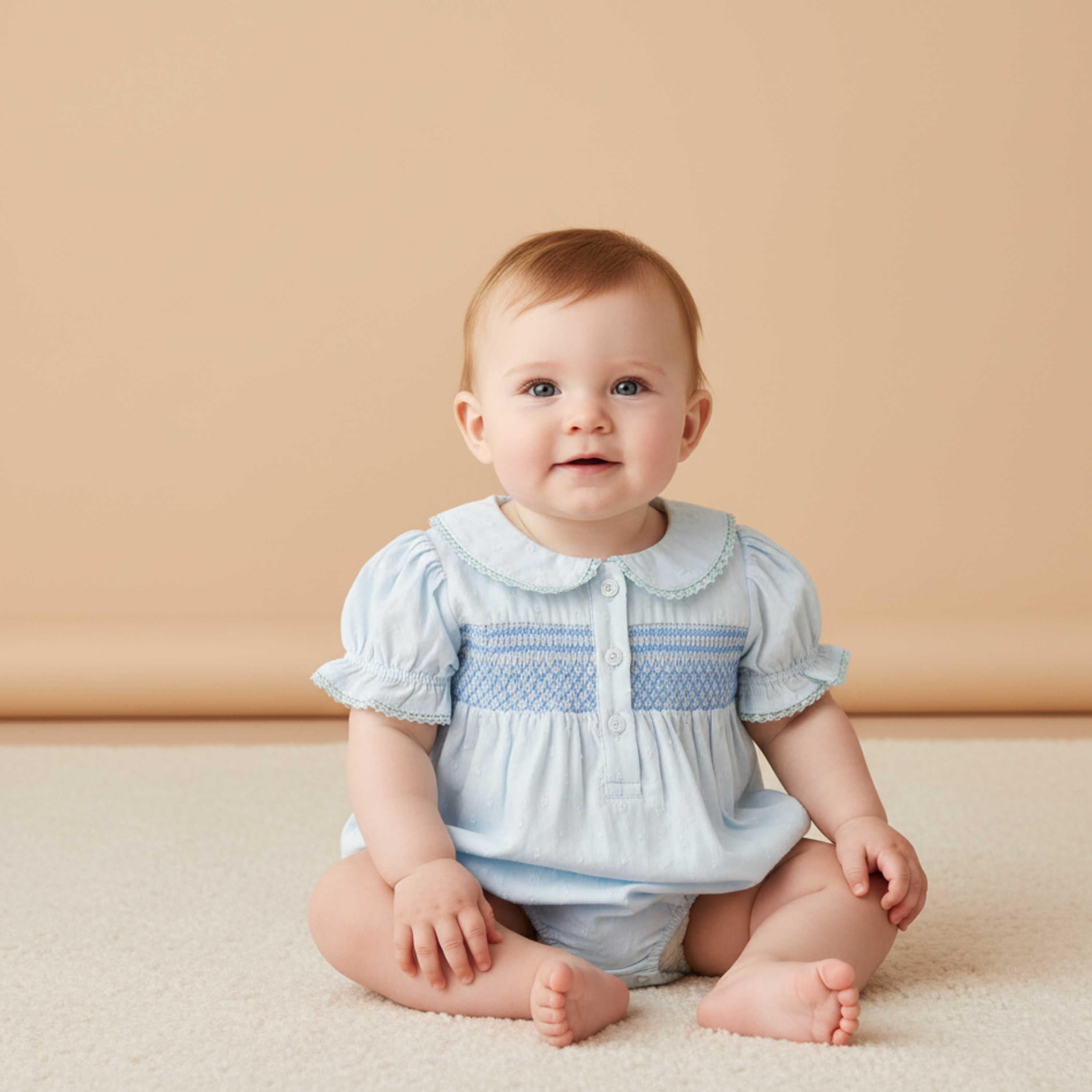 Organic Smocked Button Romper - Light Blue - Makemake Organics
