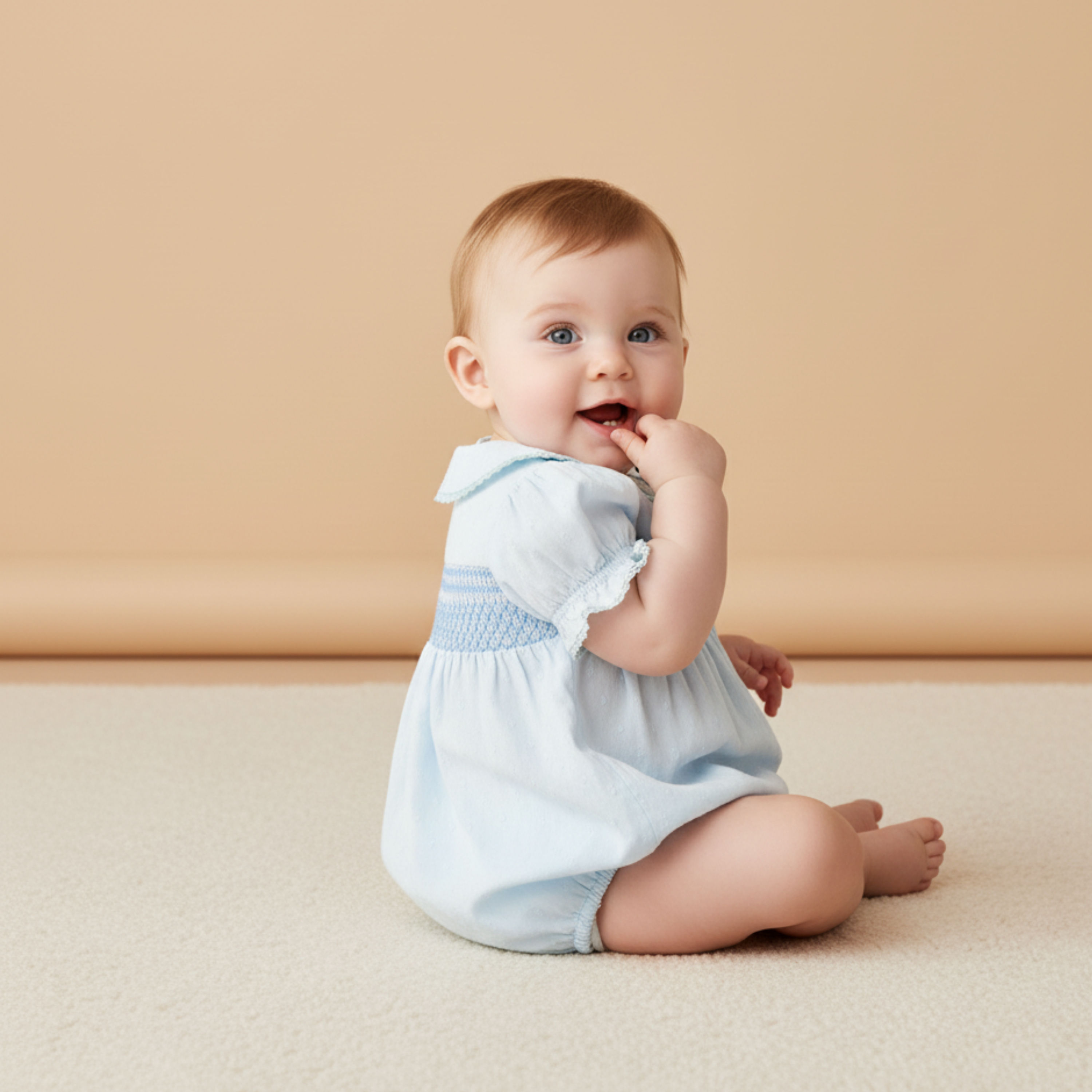 Organic Smocked Button Romper - Light Blue - Makemake Organics