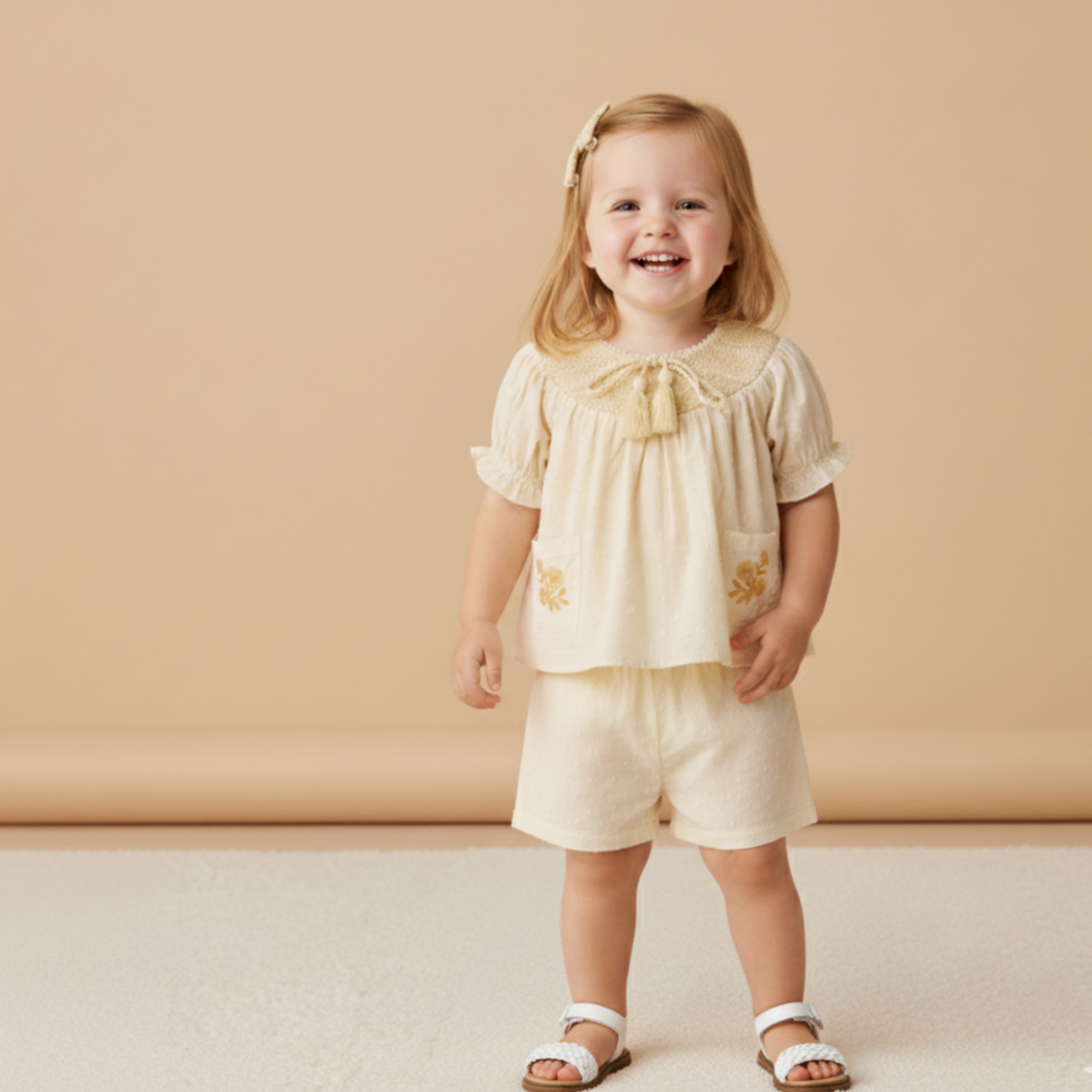 Organic Smocked Top & Shorts Set - Butter Yellow - Makemake Organics