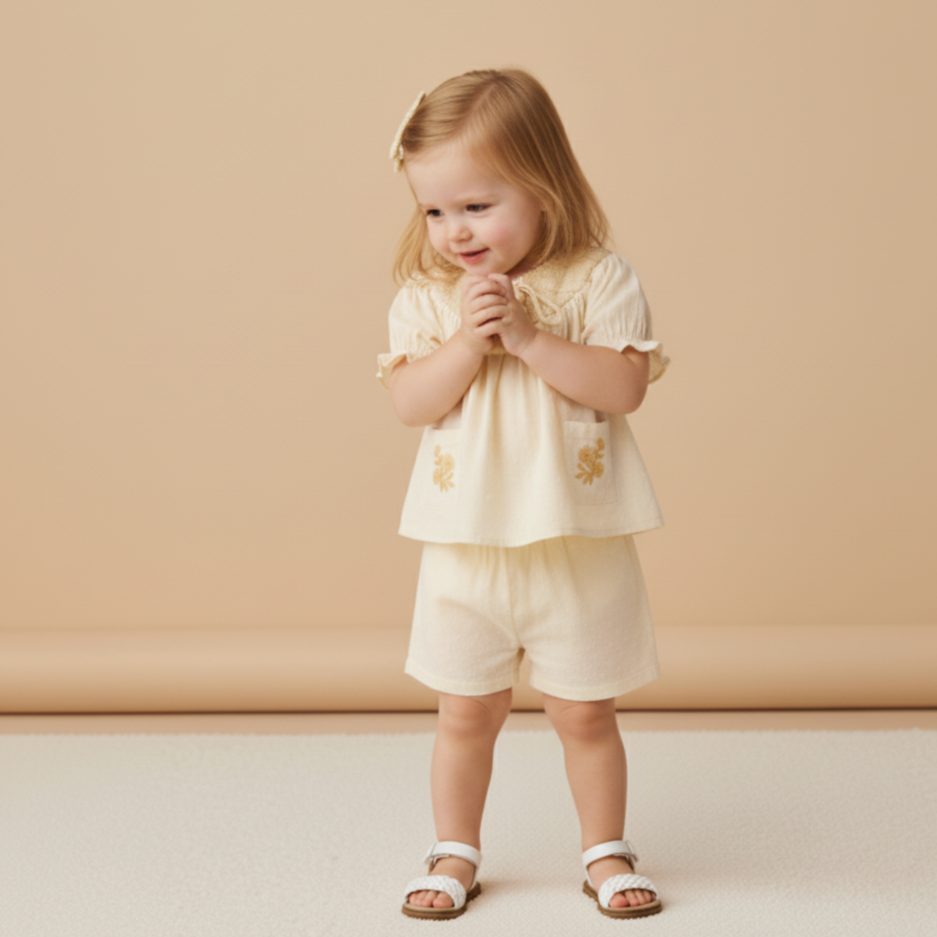 Organic Smocked Top & Shorts Set - Butter Yellow - Makemake Organics