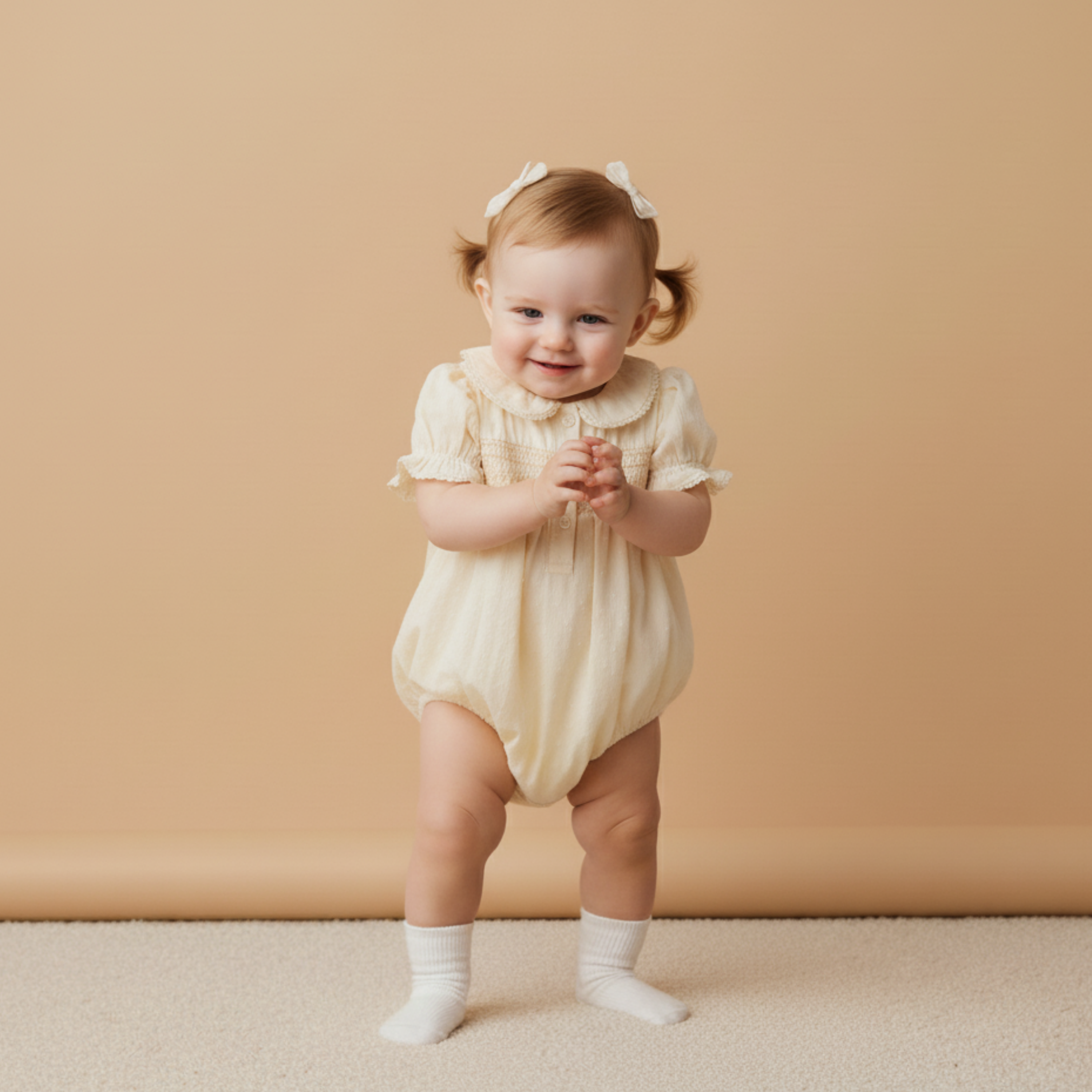 Organic Smocked Button Romper - Butter Yellow - Makemake Organics