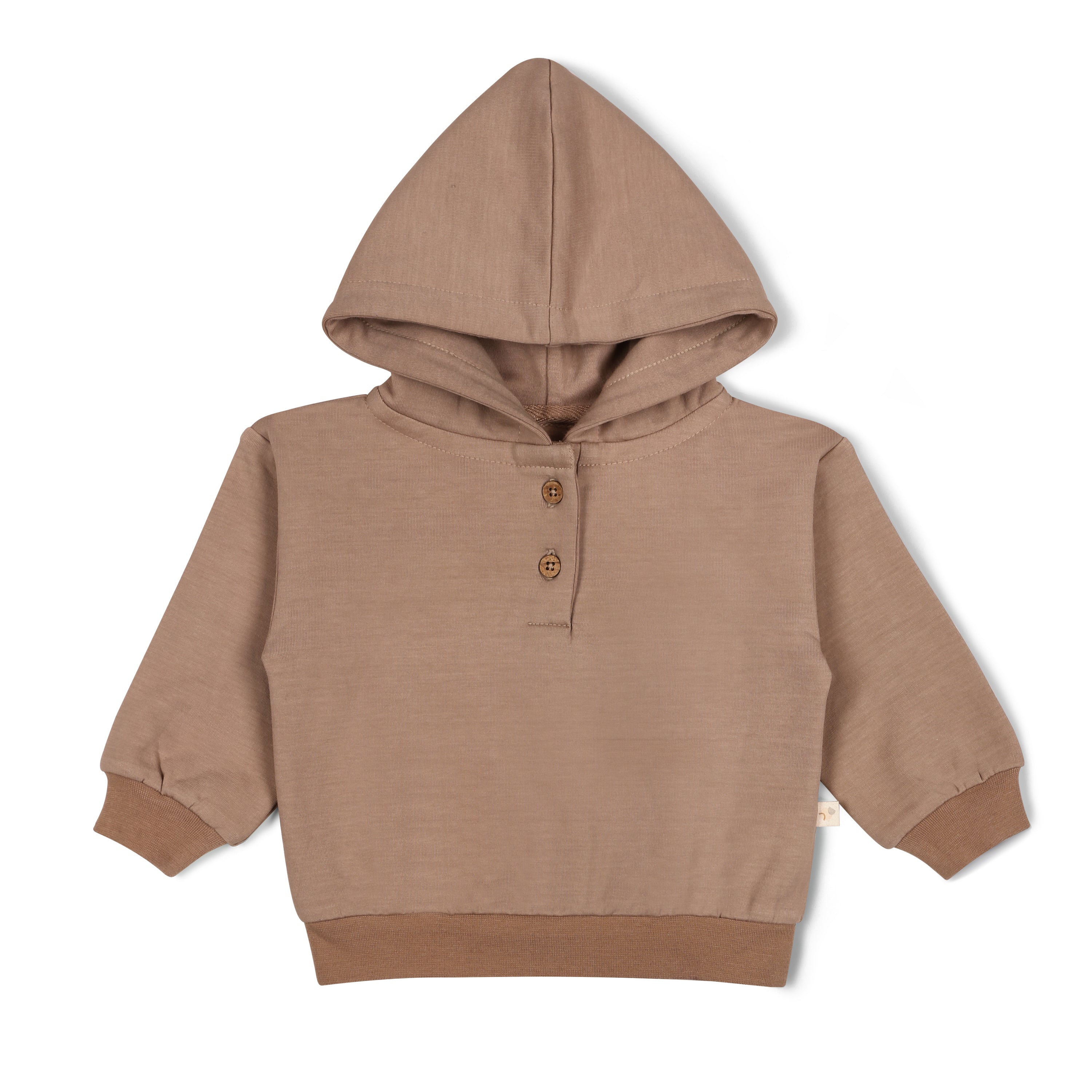 Organic Fleece Henley Hoodie - Taupe - Makemake Organics