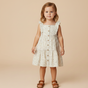 Organic Flutter Buttoned Tiered Dress - Bluebelle - Makemake Organics