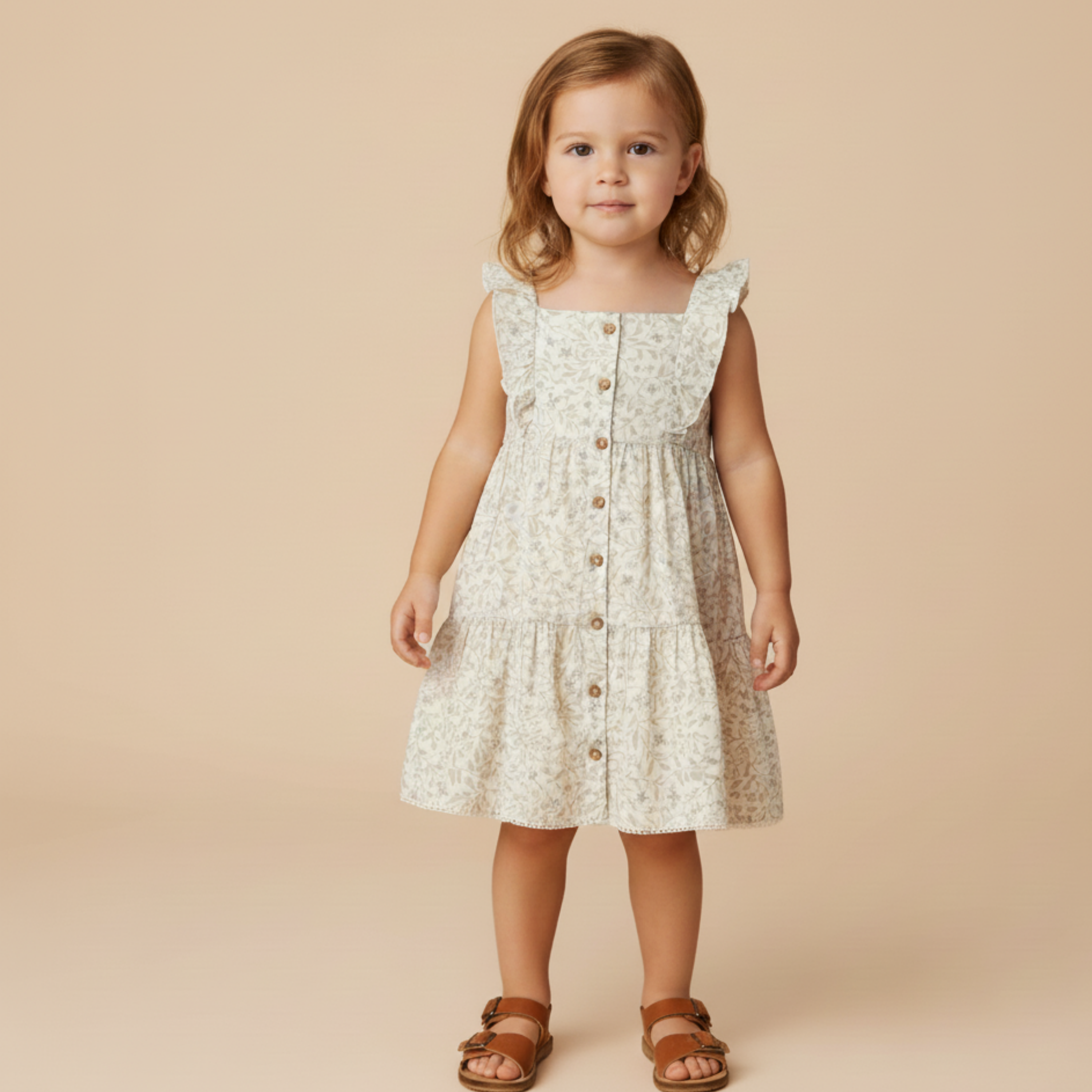 Organic Flutter Buttoned Tiered Dress - Bluebelle - Makemake Organics