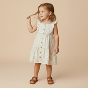 Organic Flutter Buttoned Tiered Dress - Bluebelle - Makemake Organics