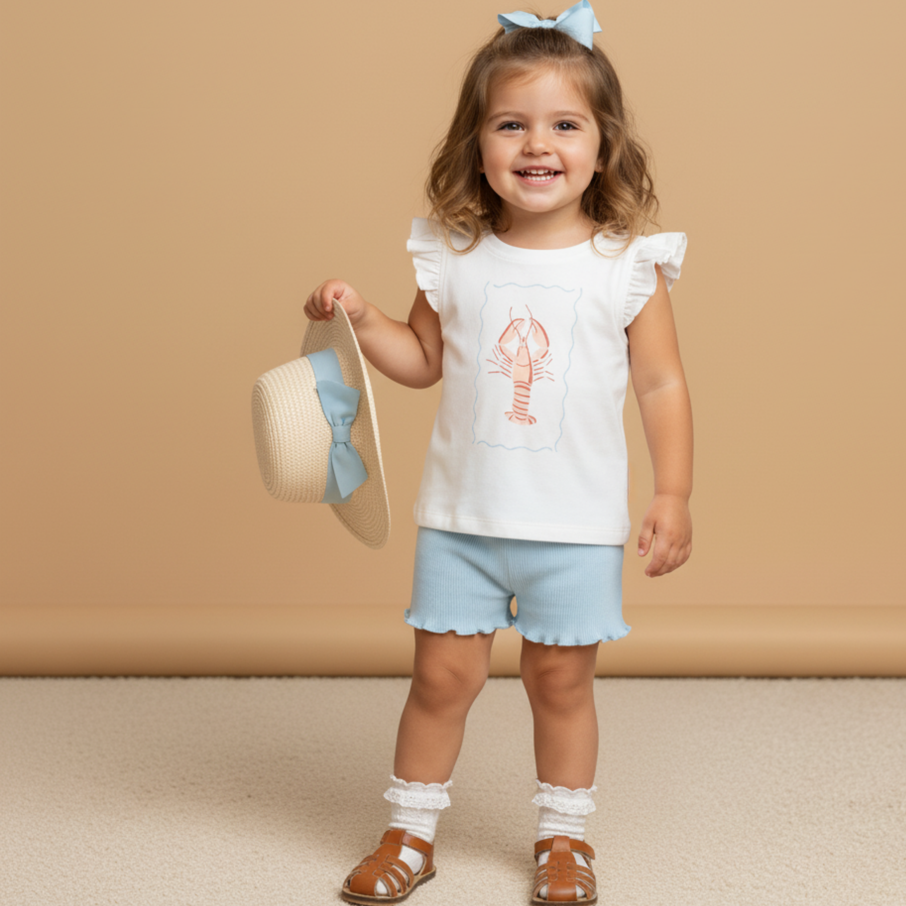Organic Sleeveless Flutter Top & Shorts Set - Lobster - Makemake Organics