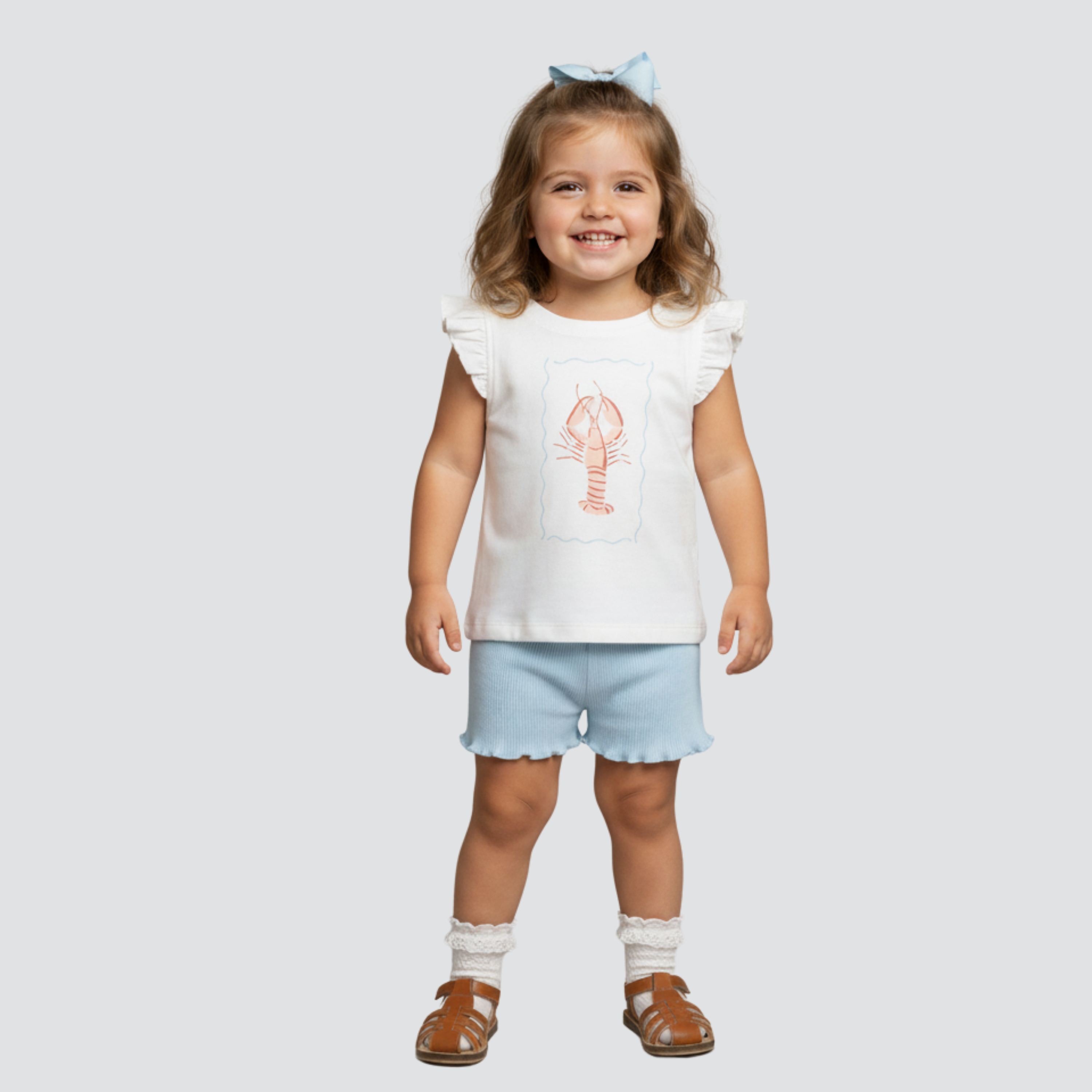 Organic Sleeveless Flutter Top & Shorts Set - Lobster - Makemake Organics