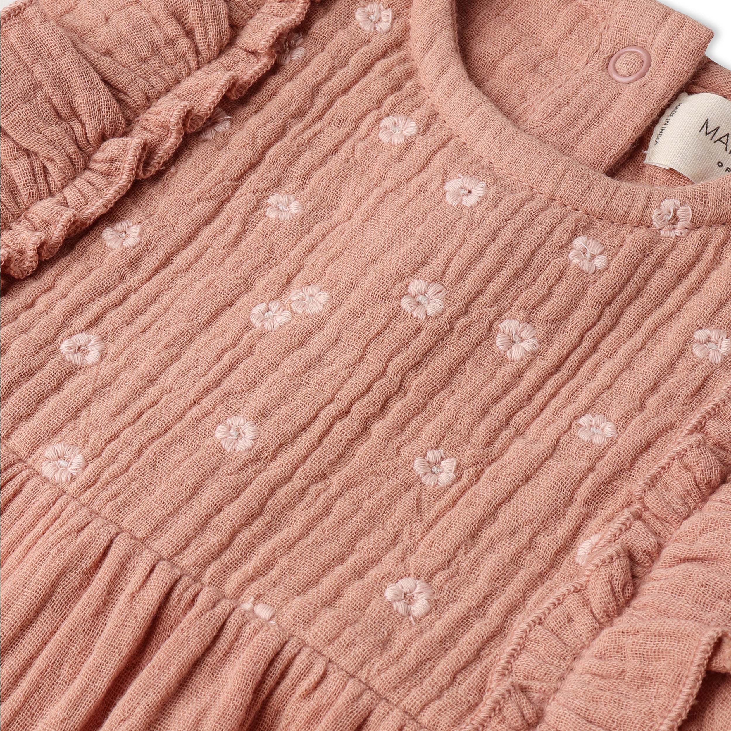 Organic Embroidered Ruffle Romper - Clay - Makemake Organics