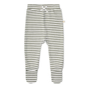 Organic Kimono Top & Footed Pants Set - Olive Stripes