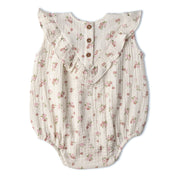 Organic Sleeveless Ruffle Bubble Romper - Blush Floral - Makemake Organics