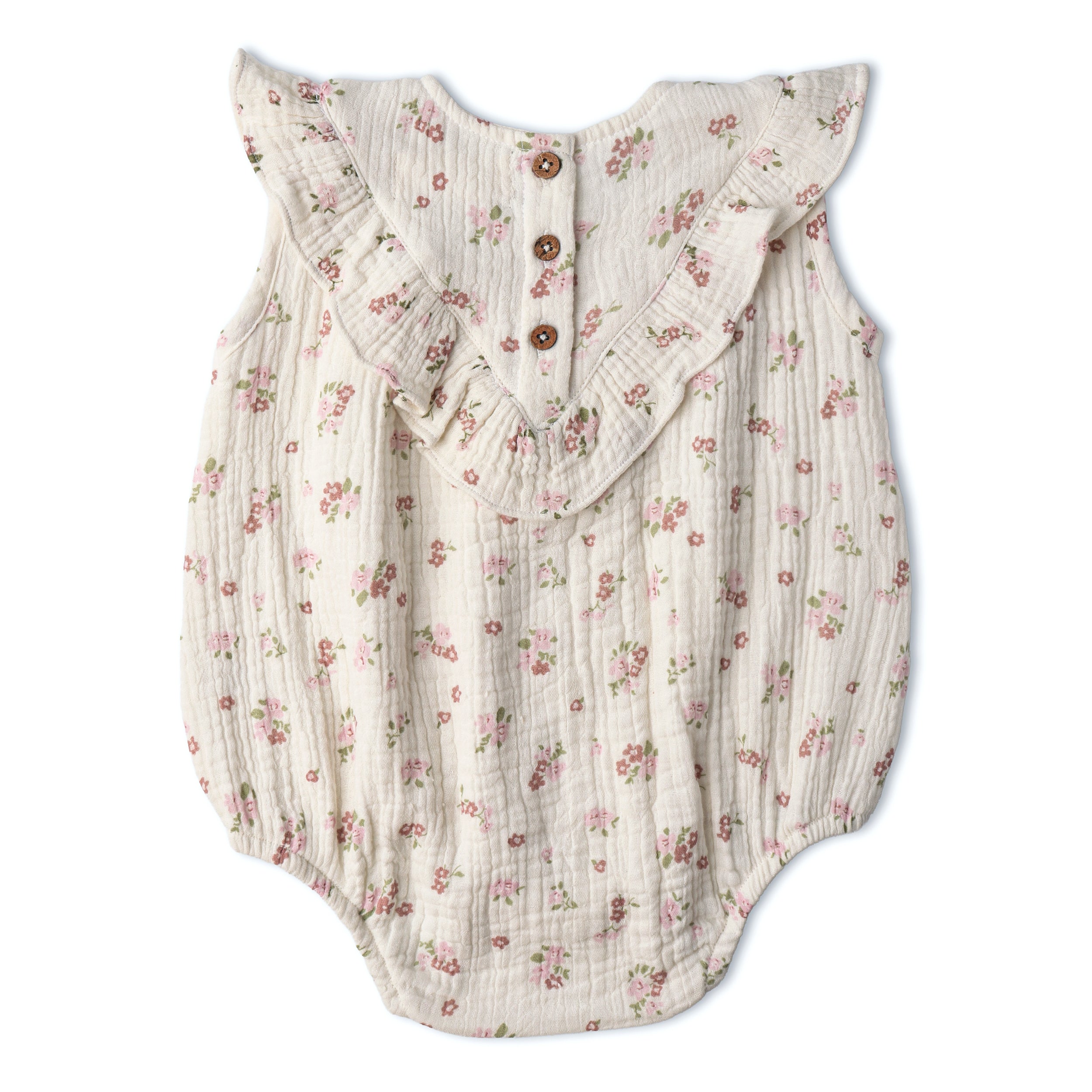 Organic Sleeveless Ruffle Bubble Romper - Blush Floral - Makemake Organics