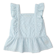 Organic Eyelet Flutter Top And Shorts Set - Light Blue Eyelet - Makemake Organics