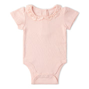 Organic Lace Collar Onesie & Tights Set - Blush - Makemake Organics