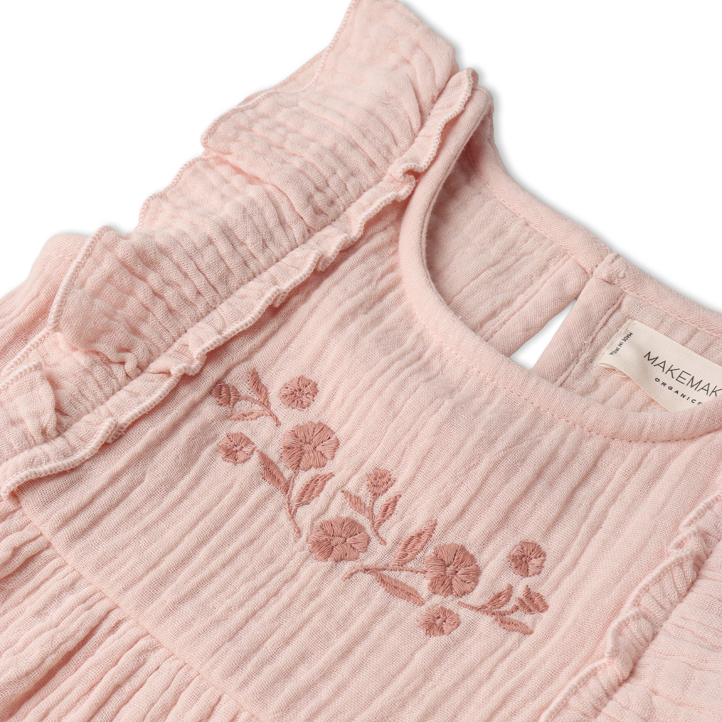 Organic Embroidered Tiered Dress - Blush - Makemake Organics