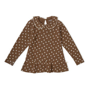 Organic Collar Peplum Top Set of 2 - Chestnut Bloom + Brown