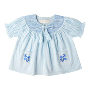 Organic Smocked Top & Shorts Set - Light Blue - Makemake Organics