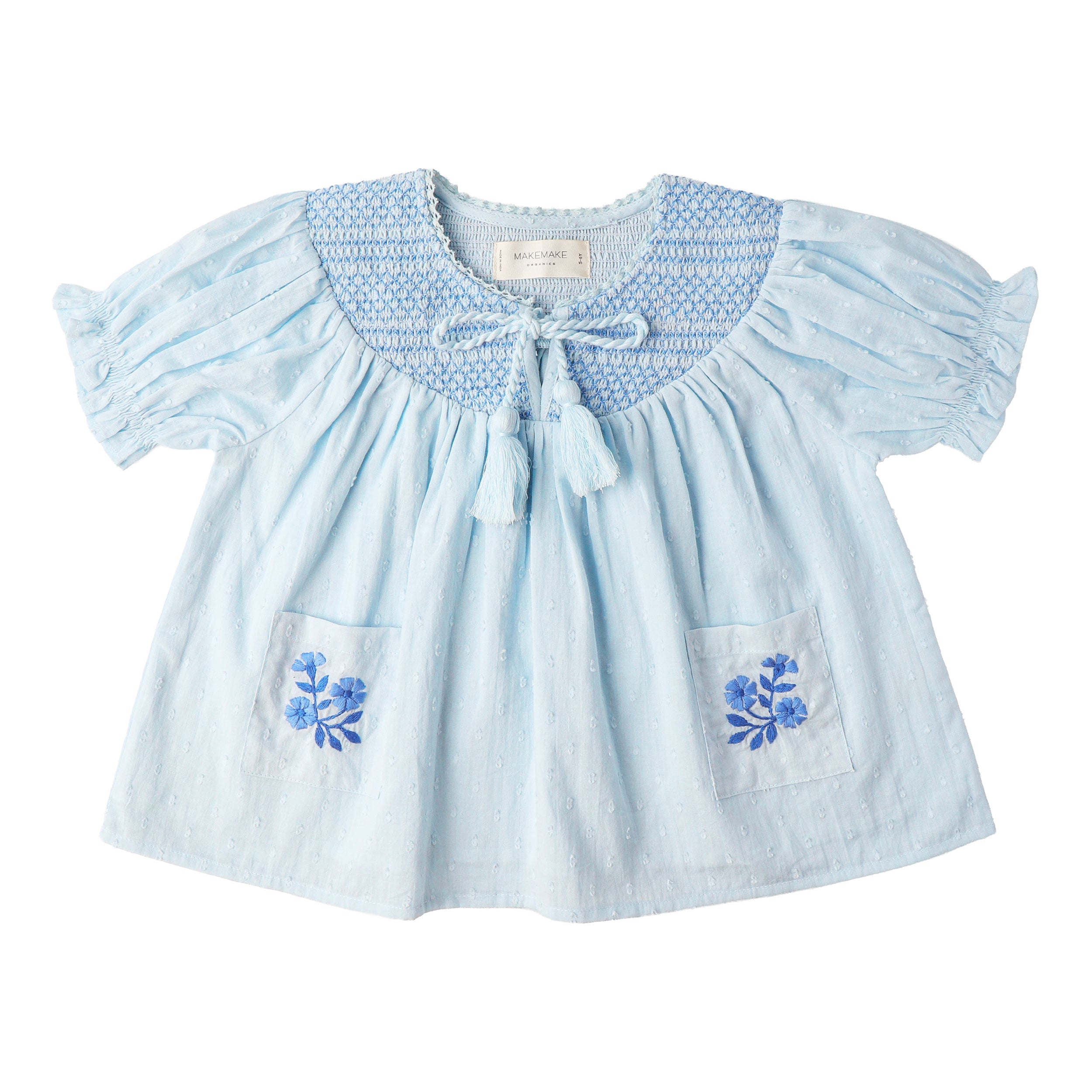 Organic Smocked Top & Shorts Set - Light Blue - Makemake Organics