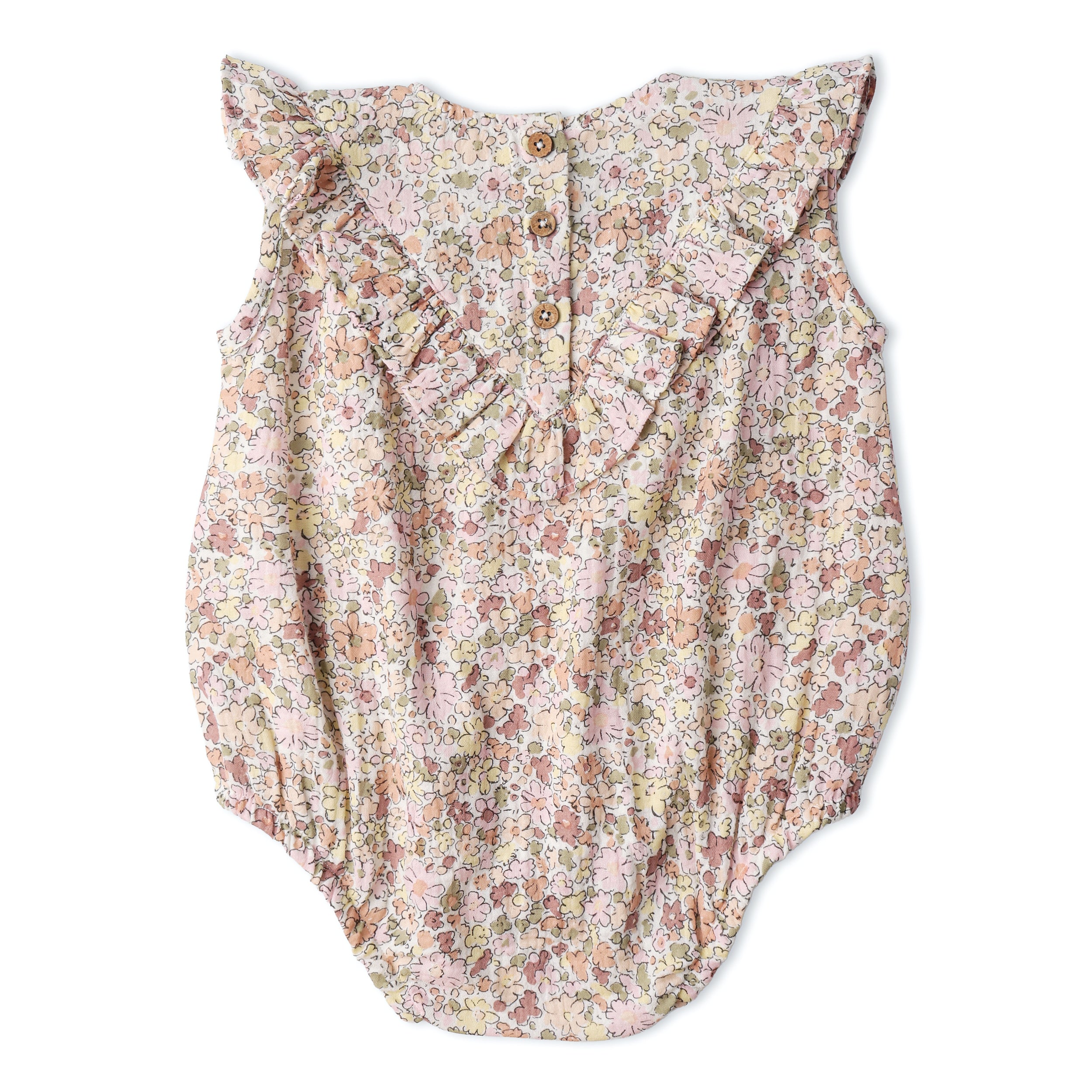Organic Sleeveless Ruffle Bubble Romper - Pastel Bloom - Makemake Organics