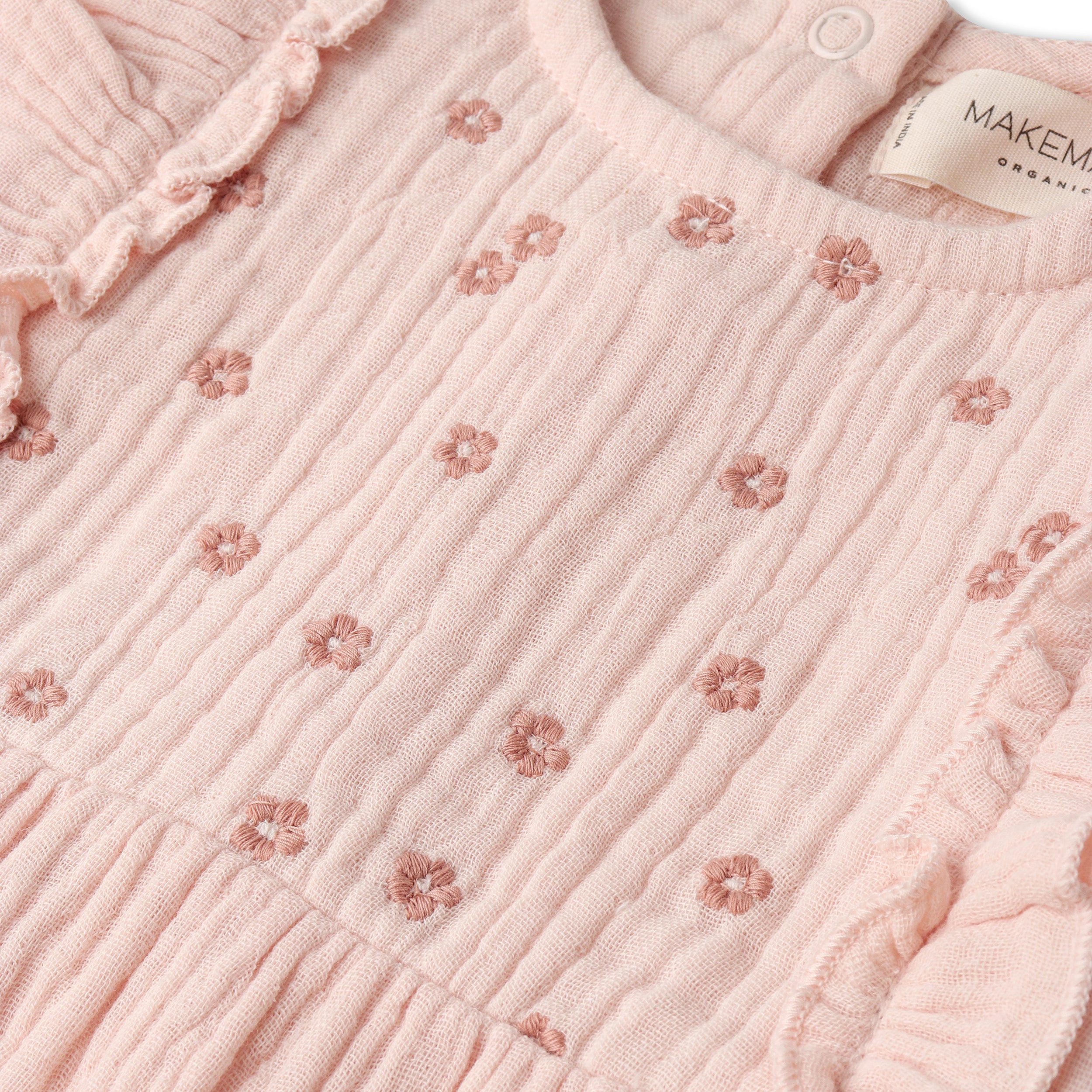 Organic Embroidered Ruffle Romper - Blush - Makemake Organics