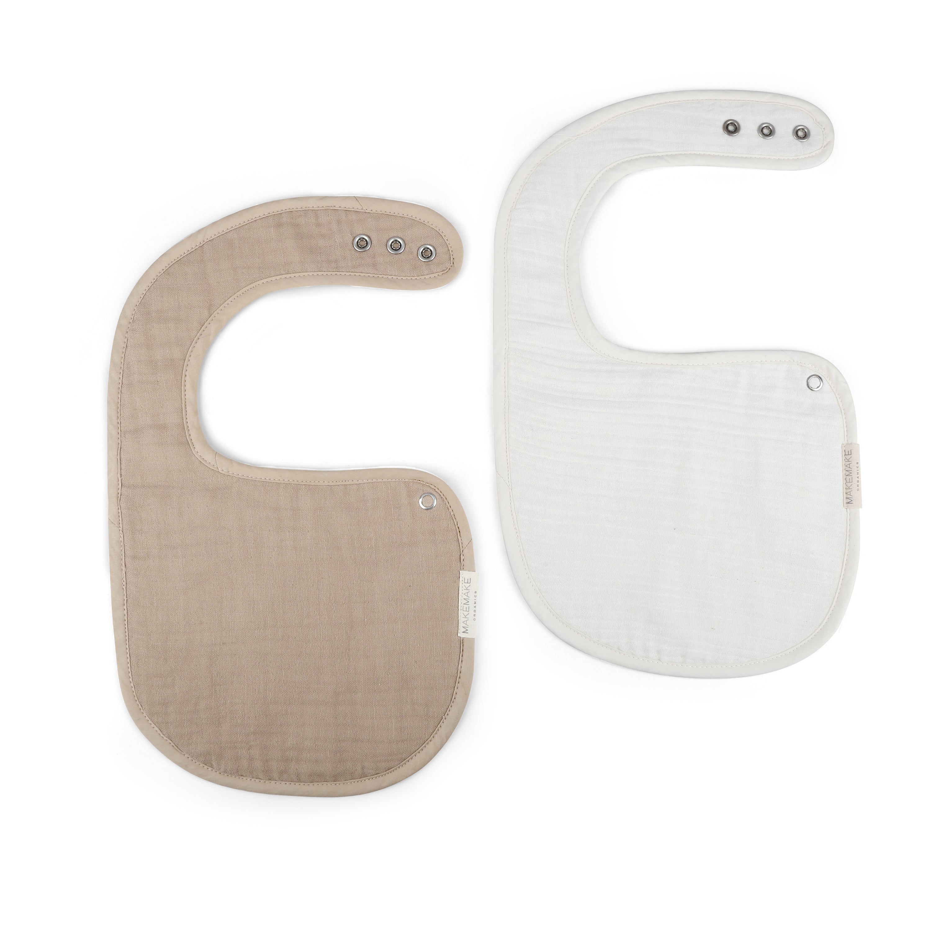 Organic Baby Bibs Muslin - Ivory & Taupe - Makemake Organics