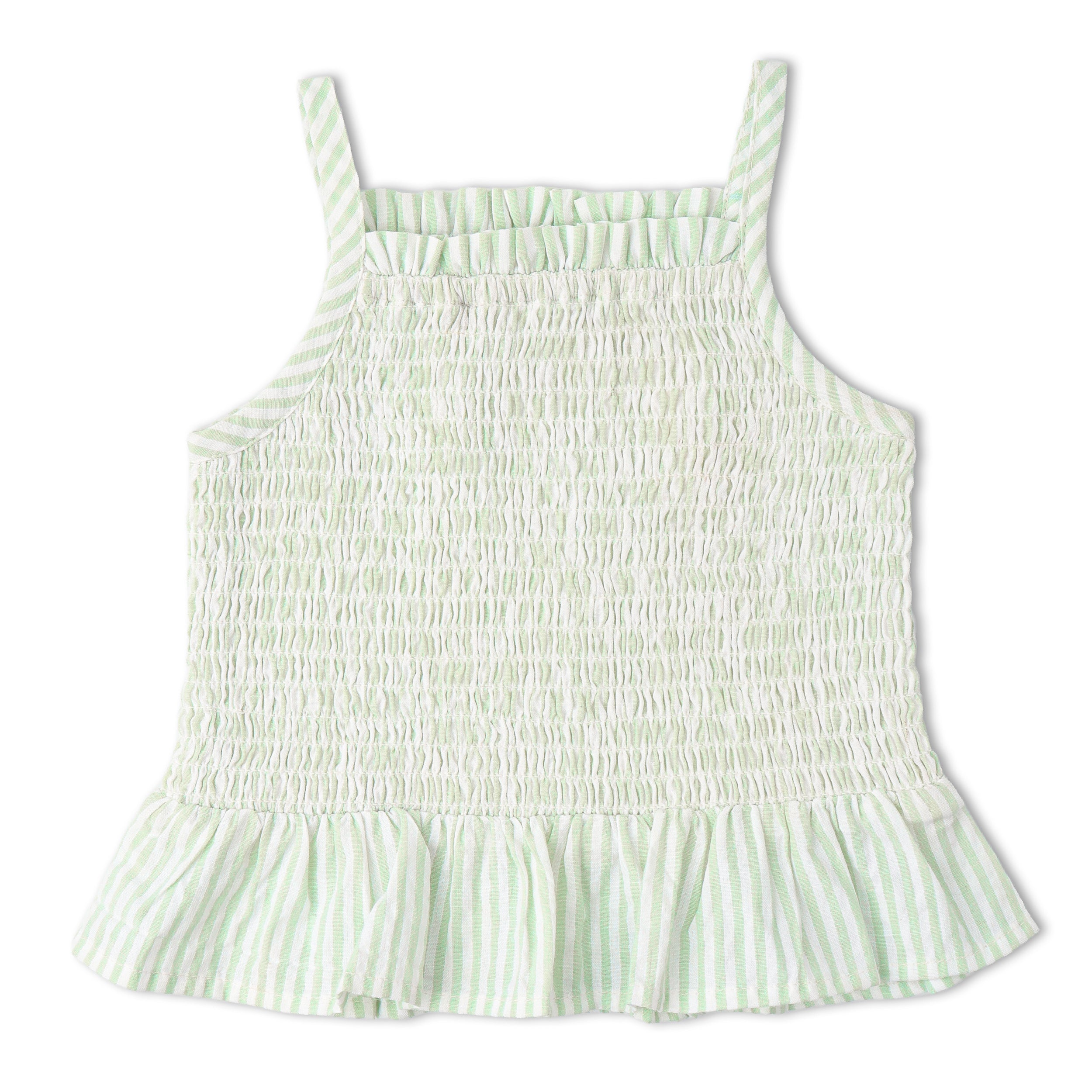 Organic Smocked Top And Bloomer Set - Basil Stripes - Makemake Organics