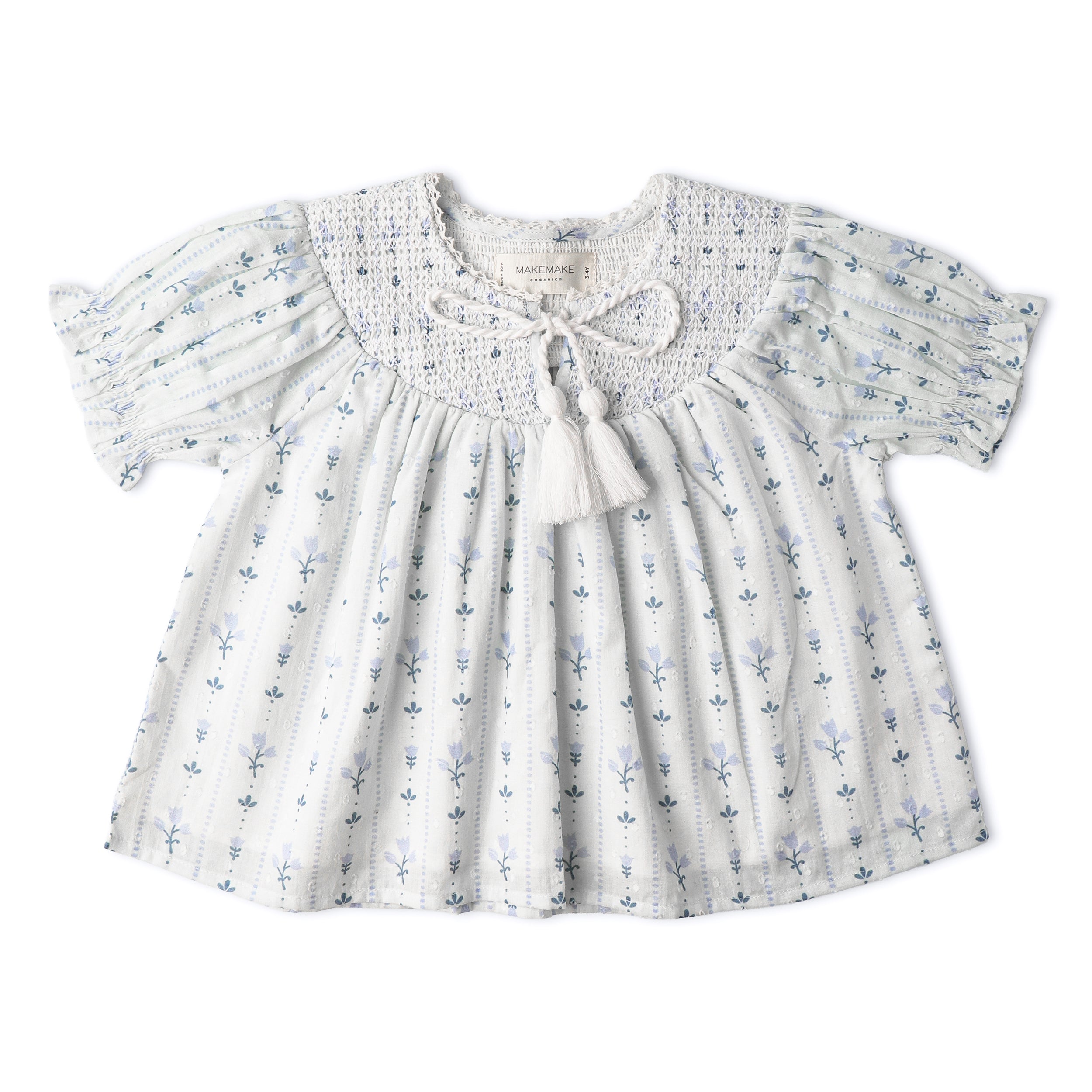 Organic Smocked Top & Shorts Set - Blue Vines - Makemake Organics