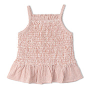 Organic Smocked Top And Bloomer Set - Coral Stripes - Makemake Organics