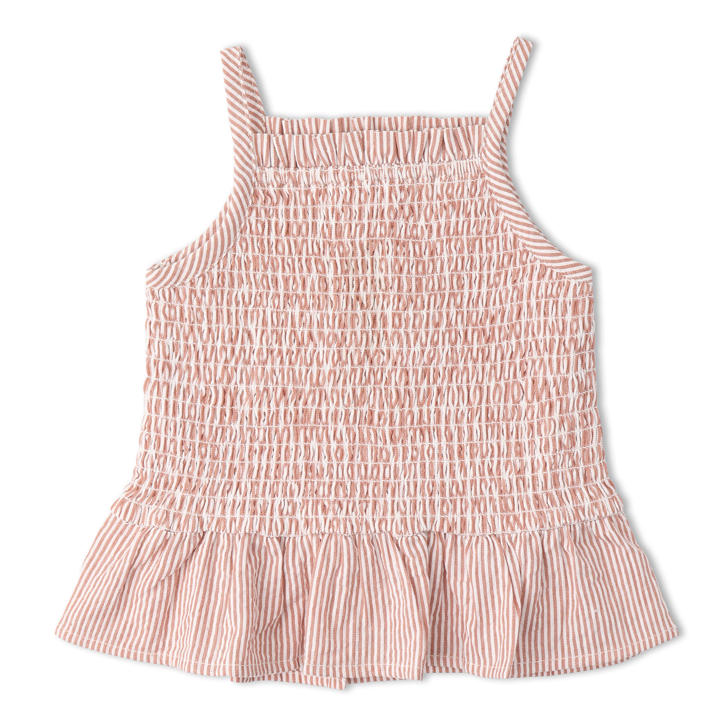 Organic Smocked Top And Bloomer Set - Coral Stripes - Makemake Organics