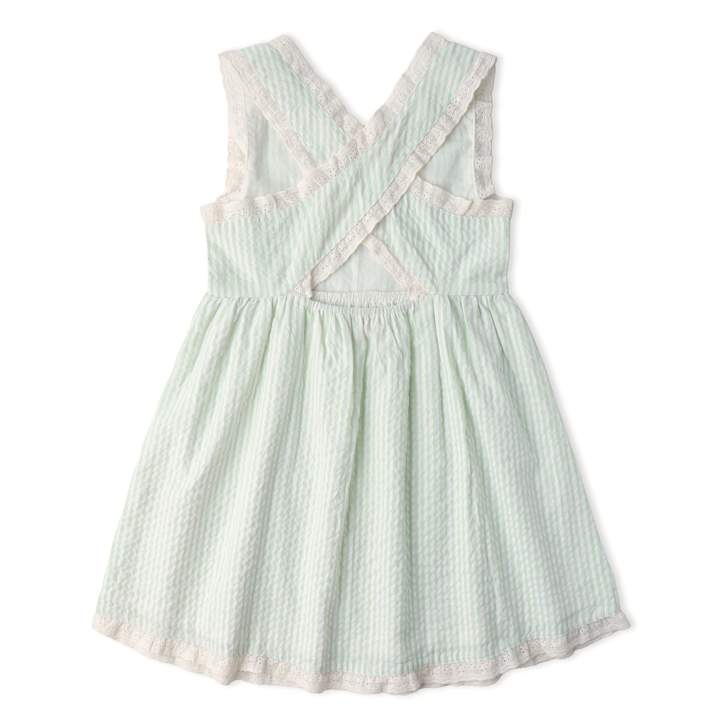 Organic Cross Back Dress - Basil Stripes - Makemake Organics