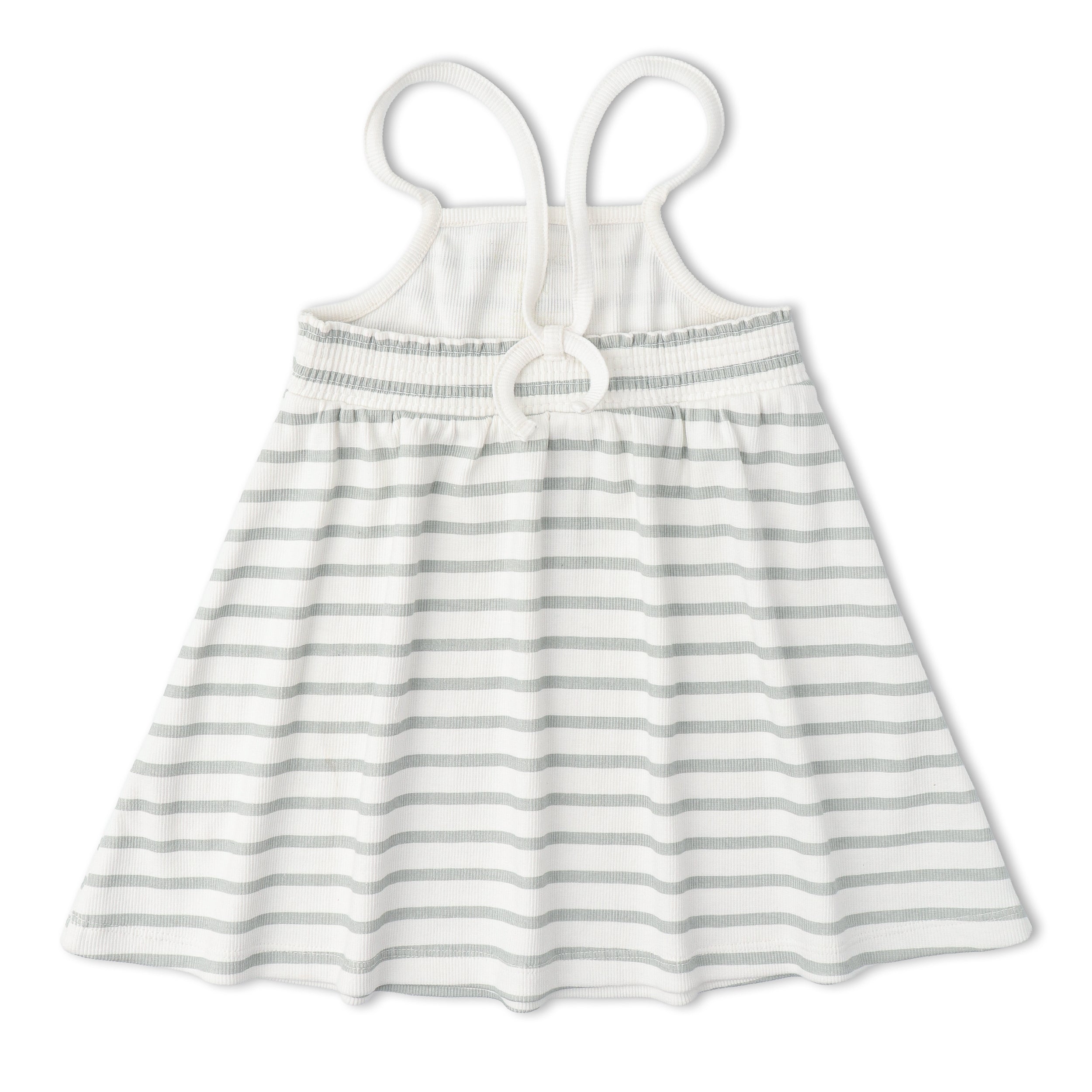 Organic Tie-Back Strap Dress - Fog Stripes - Makemake Organics