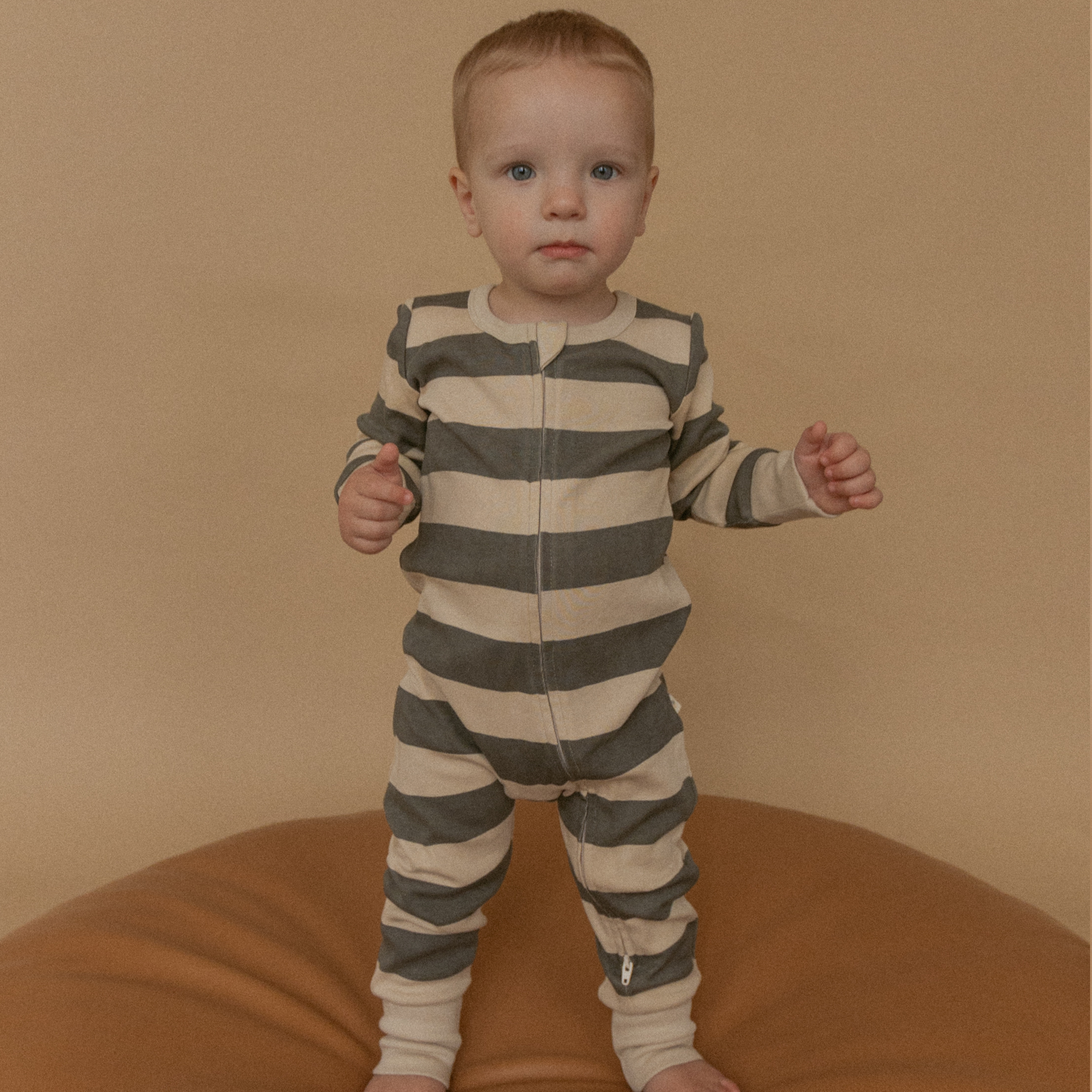 Organic 2-Way Zip Romper - Bold Stripes - Makemake Organics