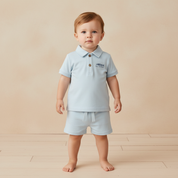Organic Polo Shirt & Shorts Set - Light Blue - Makemake Organics