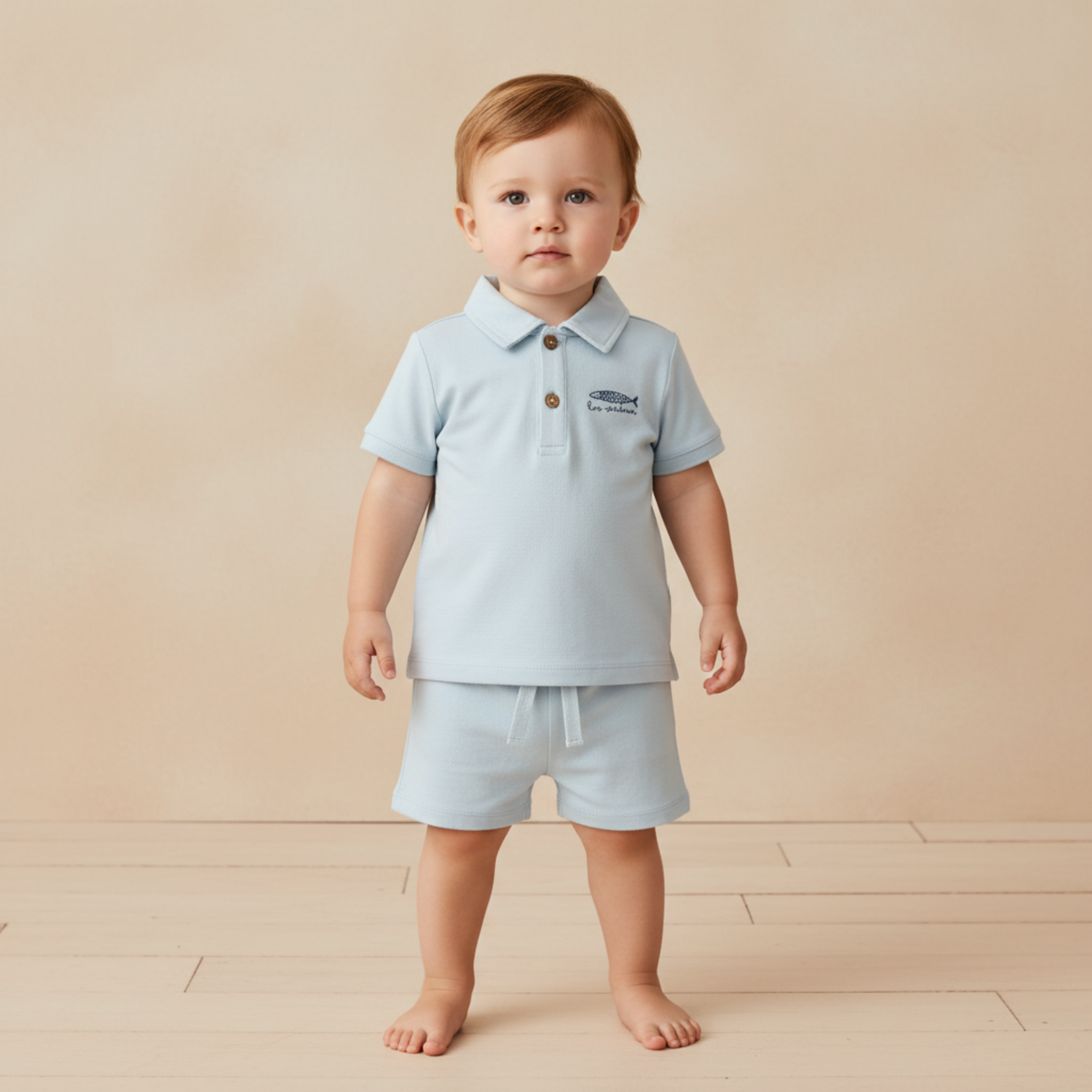 Organic Polo Shirt & Shorts Set - Light Blue - Makemake Organics